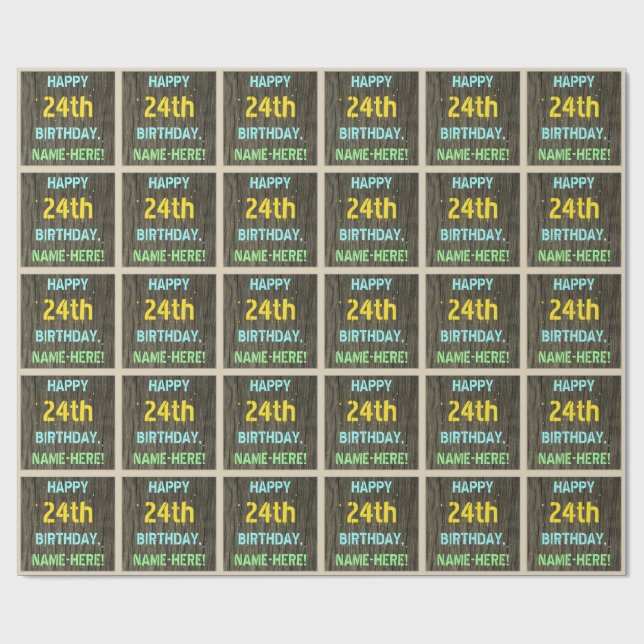 Papel De Presente Madeira Faux, aparência de texto pintado, 24º aniv (Aberto)