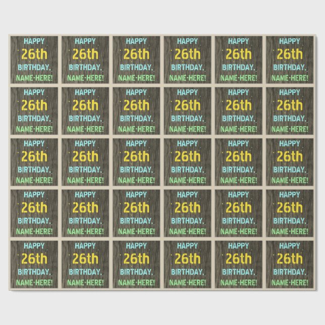 Papel De Presente Madeira Faux, aparência de texto pintado, 26º aniv (Aberto)