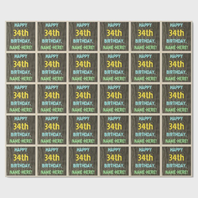 Papel De Presente Madeira Faux, aparência de texto pintado, 34º aniv (Aberto)