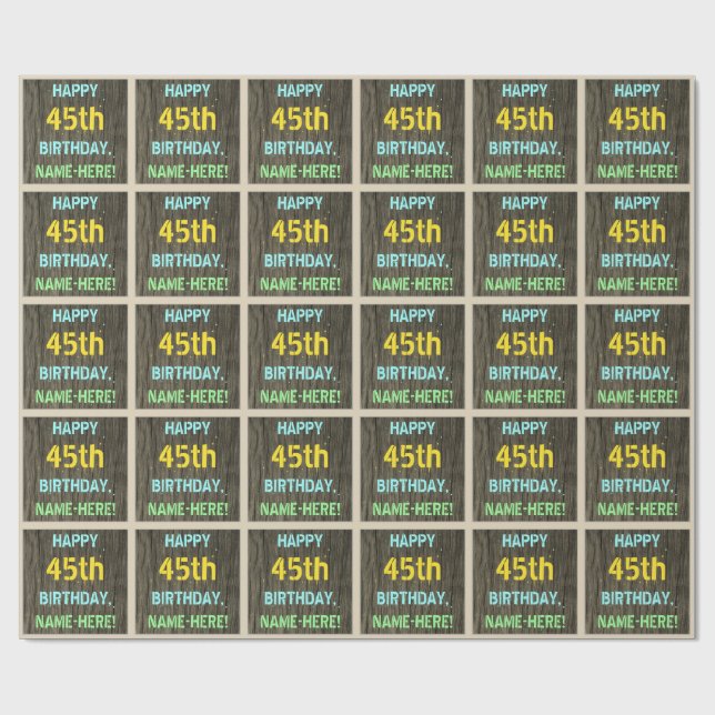 Papel De Presente Madeira Faux, aparência de texto pintado, 45º aniv (Aberto)