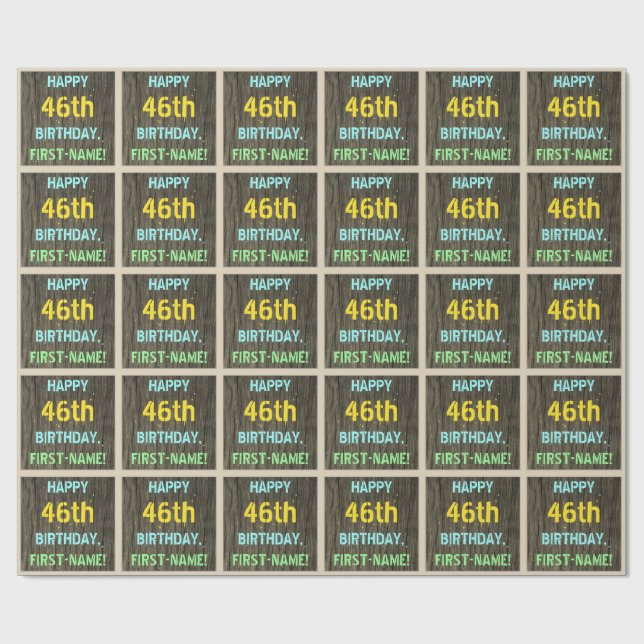 Papel De Presente Madeira Faux, aparência de texto pintado, 46º aniv (Aberto)