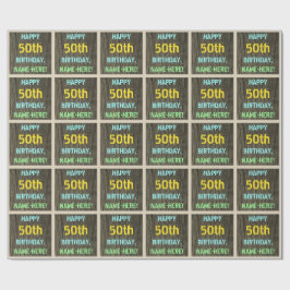 Papel De Presente Madeira Faux, aparência de texto pintado, 50º aniv