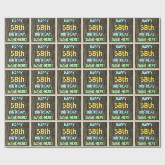 Papel De Presente Madeira Faux, aparência de texto pintado, 58º aniv (Aberto)