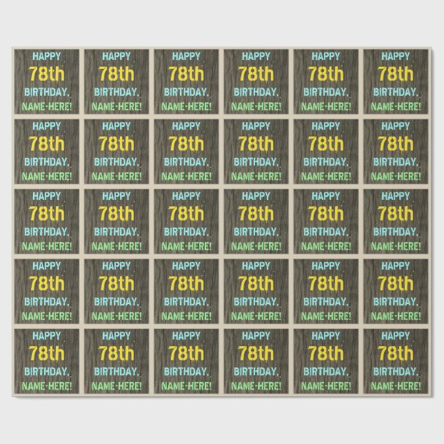 Papel De Presente Madeira Faux, aparência de texto pintado, 78º aniv (Aberto)