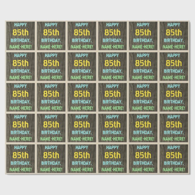 Papel De Presente Madeira Faux, aparência de texto pintado, 85º aniv (Aberto)