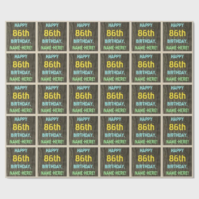 Papel De Presente Madeira Faux, aparência de texto pintado, 86º aniv (Aberto)