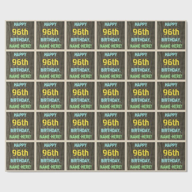 Papel De Presente Madeira Faux, aparência de texto pintado, 96º aniv (Aberto)