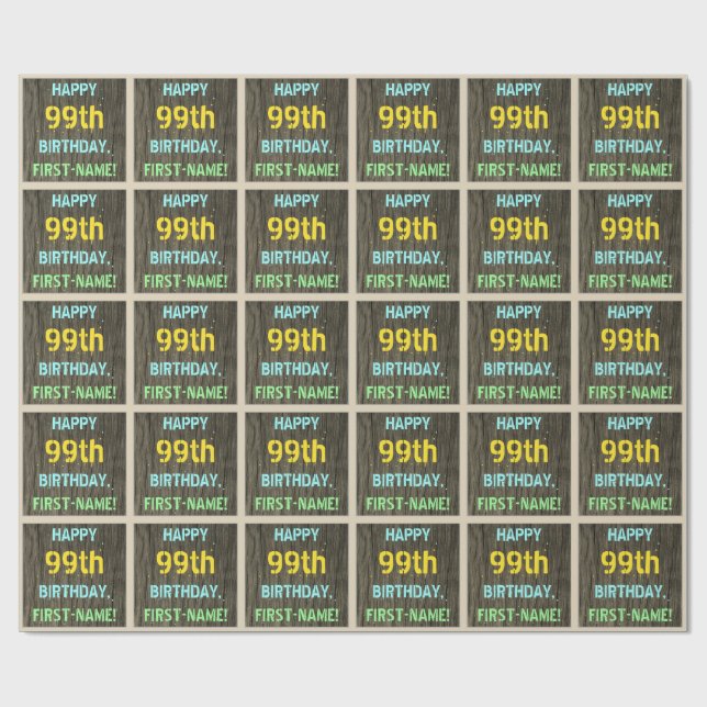 Papel De Presente Madeira Faux, Olhar para texto pintado, 99º Aniver (Aberto)