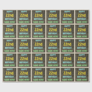 Papel De Presente Madeira Faux, Olhar Texto Pintado, 22º Aniversário