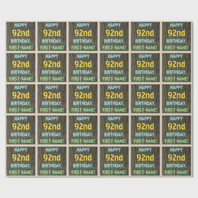 Papel De Presente Madeira Faux, Olhar Texto Pintado, 92º Aniversário (Aberto)