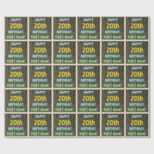 Papel De Presente Madeira Faux, Olhar Texto Pintado, Aniversário 20 