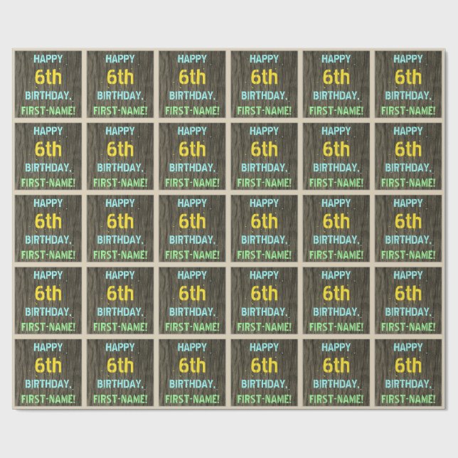 Papel De Presente Madeira Faux, Olhar Texto Pintado, Aniversário 6 + (Aberto)