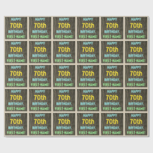 Papel De Presente Madeira Faux, Olhar Texto Pintado, Aniversário 70 