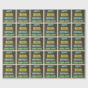 Papel De Presente Madeira Faux, Olhar Texto Pintado, Aniversário 80