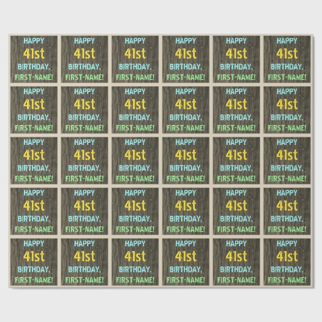 Papel De Presente Madeira Faux, Vista de Texto Pintado, Aniversário  (Aberto)