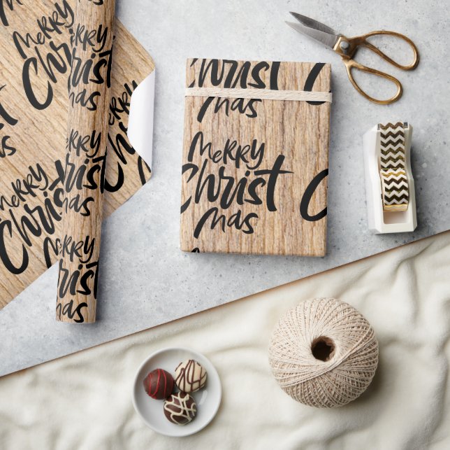 Papel De Presente Madeira Merry Natal Religião Cristã (Artesanato)