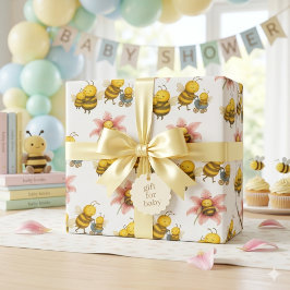 Papel De Presente Mãe Abelha e Abelhinha Fofa