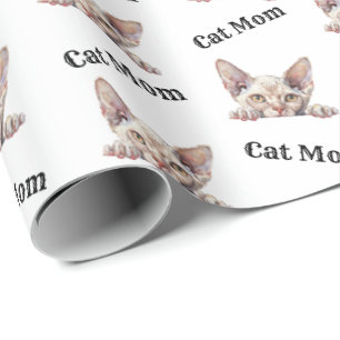 Papel De Presente Mãe de Gato Espiando Padrão Repetitivo Devon Rex