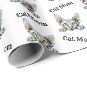 Papel De Presente Mãe de Gato Espiando Padrão Repetitivo Donskoy