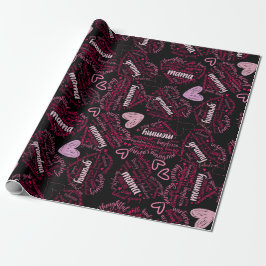 Papel De Presente Mãe dias corações 01.Rosa Preto BG