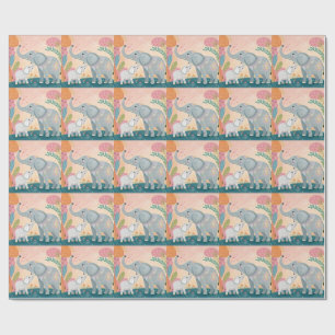 Papel De Presente Mãe Elefante e Bebê