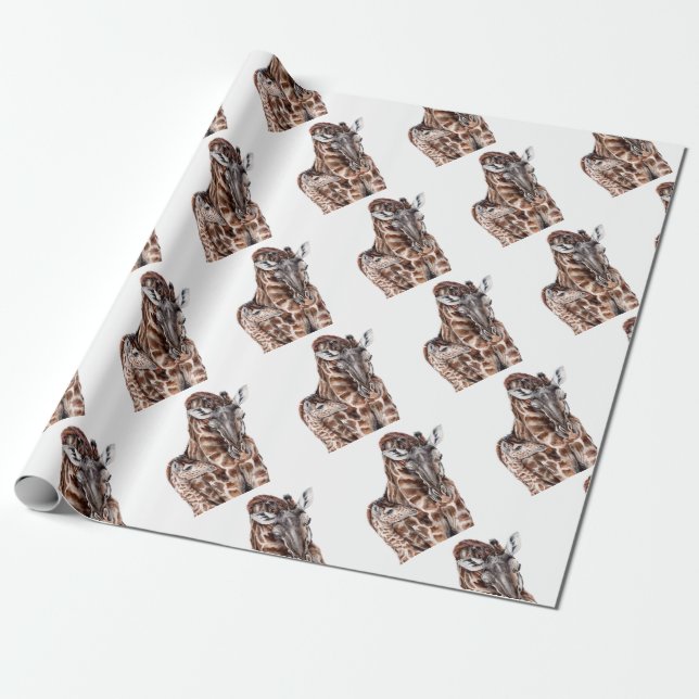 Papel De Presente Mãe Girafa com Baby Giraffe (Desenrolado)