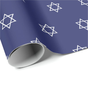 Papel De Presente Magen David marinho padrão branco azul Hanukkah