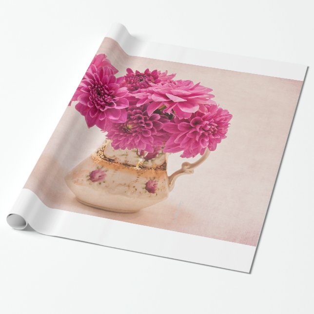 Papel De Presente Magenta Dahlias Gift Wrap (Desenrolado)