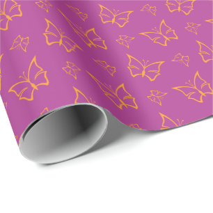 Papel De Presente Magenta e Goldenrod Borboleta Natureza Impressão