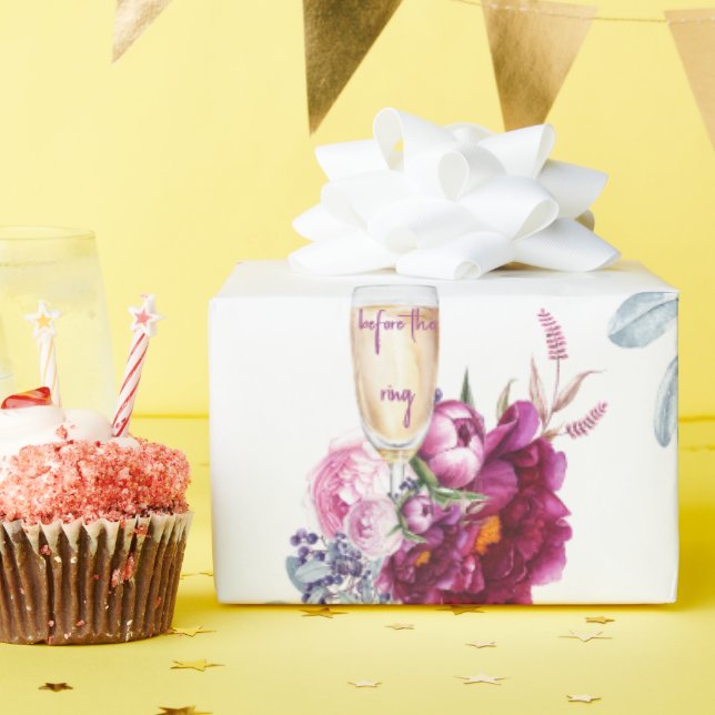 Papel De Presente Magenta Floral Champagne Antes do Anel Casamento  (Festa de aniversário)