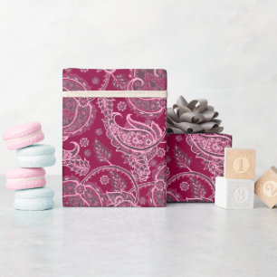 Papel De Presente Magenta paisley damasco floral étnico orientado
