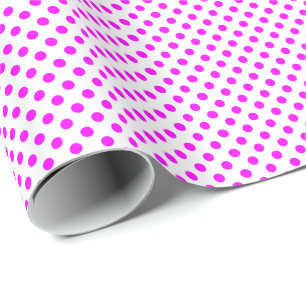 Papel De Presente Magenta Pontos Pink em Branco