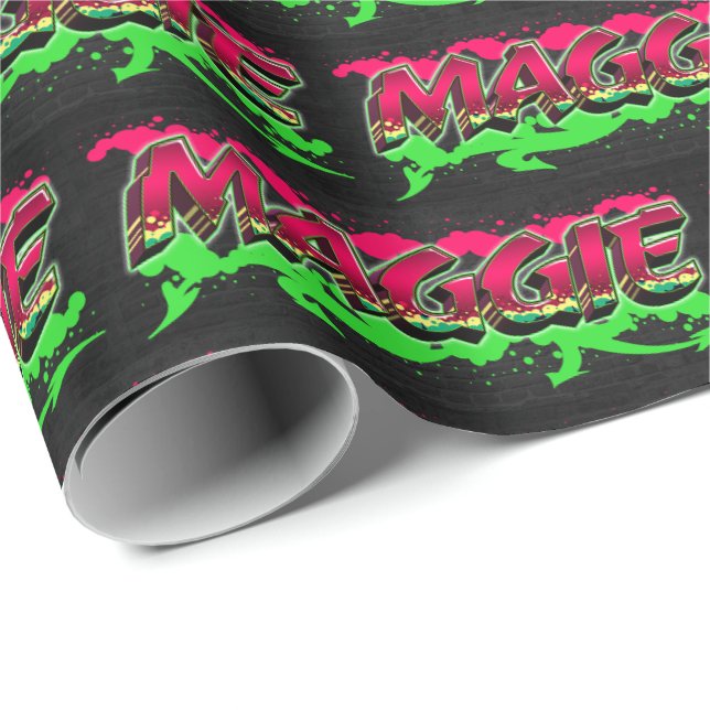 Papel De Presente Maggie Vorname Name Graffiti red green (Ponta do rolo)