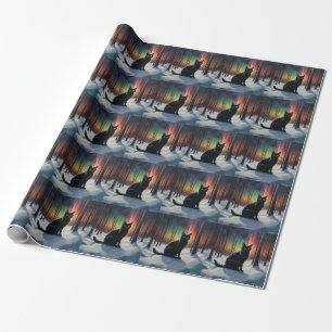 Papel De Presente Magia Lua: Um Gato Negro na Floresta Neve