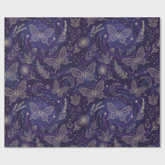 Papel De Presente Magic Celestial Garden with Butterflies, Lavender