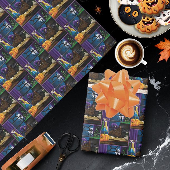 Papel De Presente Mágica Roxo de Bruxas do Halloween (Criador carregado)
