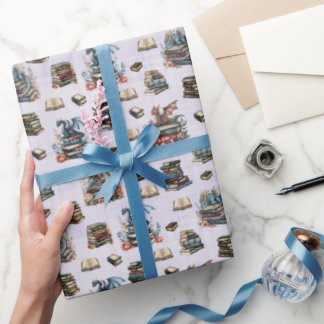 Papel De Presente Magical Dragons & Books on Light Purple