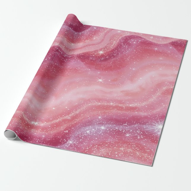 Papel De Presente Magical Pink Galaxy Sparkle & Marble Texture (Desenrolado)