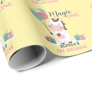 Papel De Presente Mágico Primeiro Aniversário do Unicórnio