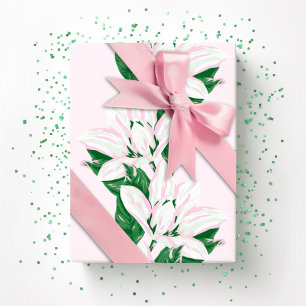 Papel De Presente Magnólia Balançando em Rosa e Verde
