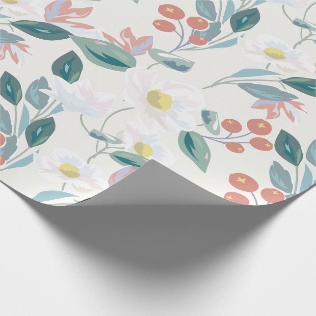 Papel De Presente Magnolia e Berry Ivory White Floral (Ponta)