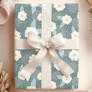 Papel De Presente Magnólia Floral Elegante com Bolinhas Brancas
