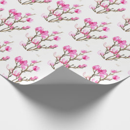 Papel De Presente Magnólia rosa aguarela floral elegante Vintage
