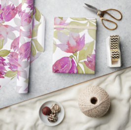 Papel De Presente Magnolia Rosa Flores Aquarela