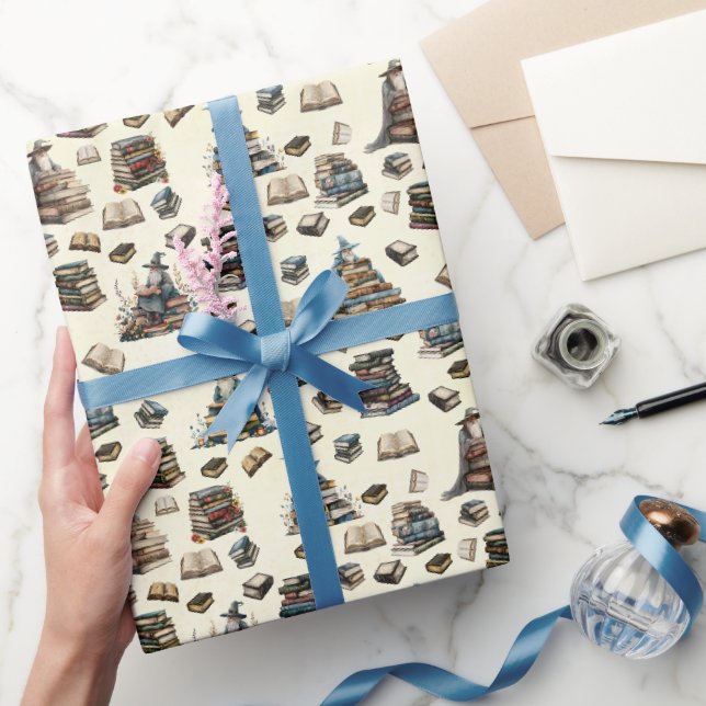 Papel De Presente Magos Mágicos & Livros em Amarelo Claro (Presentear)