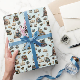 Papel De Presente Magos Mágicos & Livros em Verde Claro