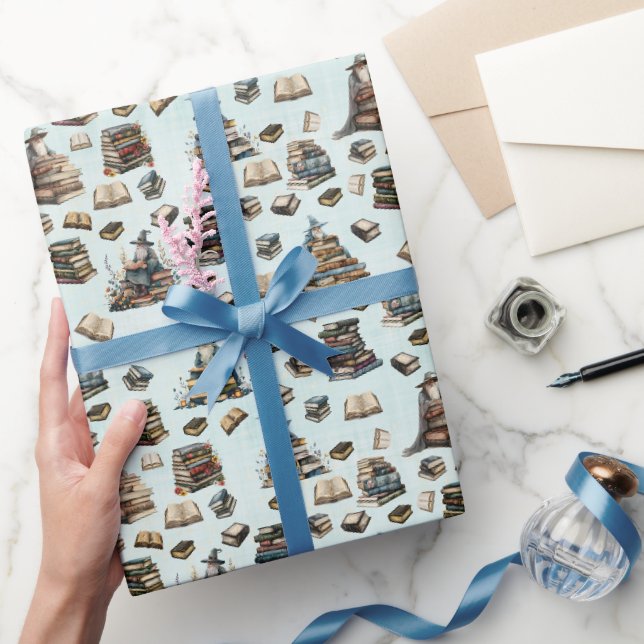 Papel De Presente Magos Mágicos & Livros em Verde Claro (Presentear)
