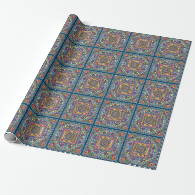 Papel De Presente Mah Jongg Azulejos Mandala Wrapping Paper (Desenrolado)