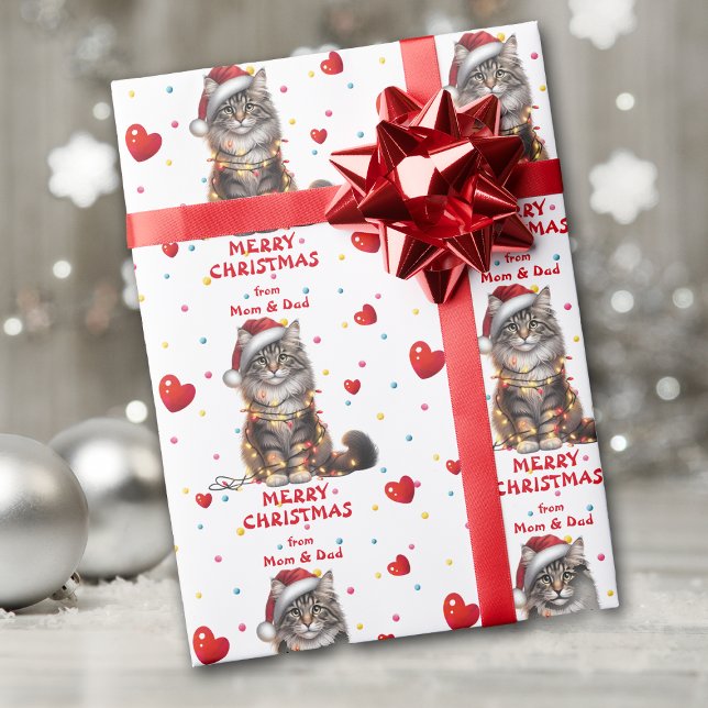 Papel De Presente Maine Coon Cat Envolvido em Luzes de Natal (Criador carregado)