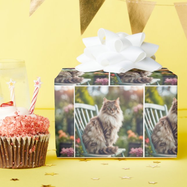 Papel De Presente Maine Coon Cat Na Cadeira (Festa de aniversário)